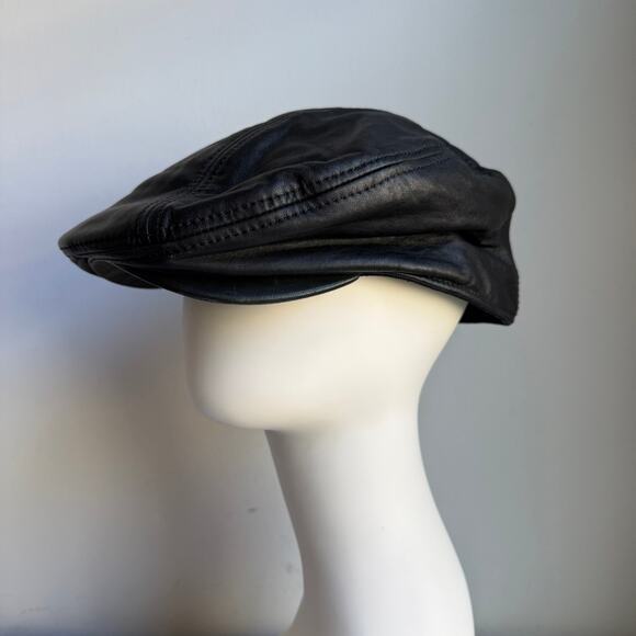 Leather Newsboy Flat Cap Driver Hat Black L/XL Men’s - Picture 2 of 8